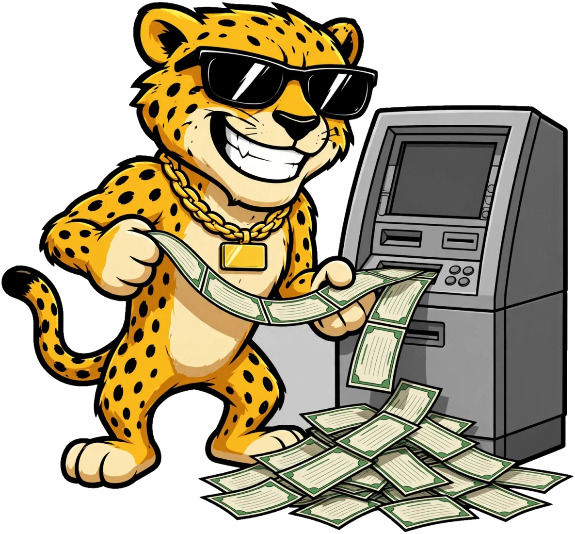 The $CTNT cheetah pulling paper out of a cash machine