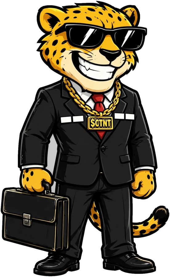 The $CTNT cheetah in a business suit holding a briefcase