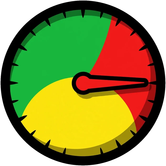 A speedometer pinned in the red